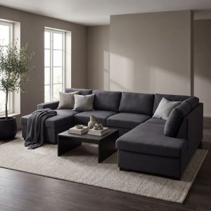 Sofa U-formet sofa 309 cm m�rkegr� stoff - Solna + Tekstilpleie for m�bler