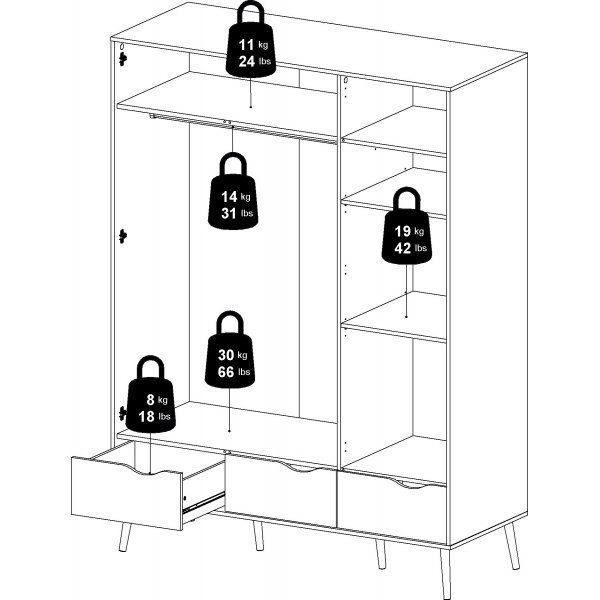 Oslo garderobeskap med 3 d�rer - Hvit/eik