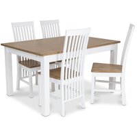 Skagen spisegruppe - Skagen 140 cm Bord innklusive 4 st Herrgård Vindø stoler med seter i eikbeis - Hvit/eikbeis Skagen spisegruppe - Skagen 140 cm Bord innklusive 4 st Herrgård Vindø stoler med seter i eikbeis - Hvit/eikbeis