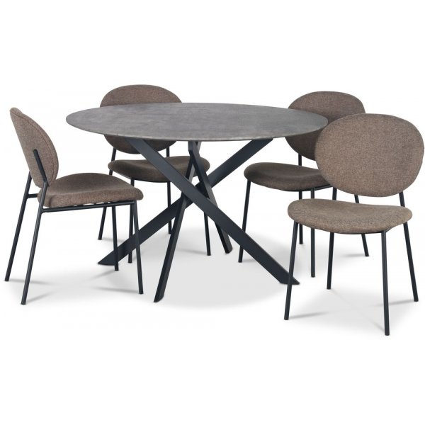 Hogrn spisegruppe 120 cm bord i betongimitasjon + 4 stk Tofta brune stoler