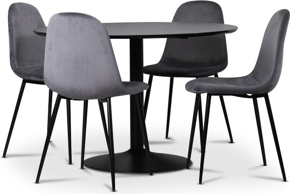 Seat spisegruppe, spisebord med 4 stk Carisma flyelsstoler - Svart/Gr + 3.00 x Mbelftter