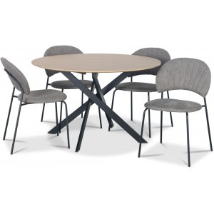 Hogrän spisegruppe Ø120 cm bord i lyst tre + 4 stk Hogrän grå stoler Hogrän spisegruppe Ø120 cm bord i lyst tre + 4 stk Hogrän grå stoler