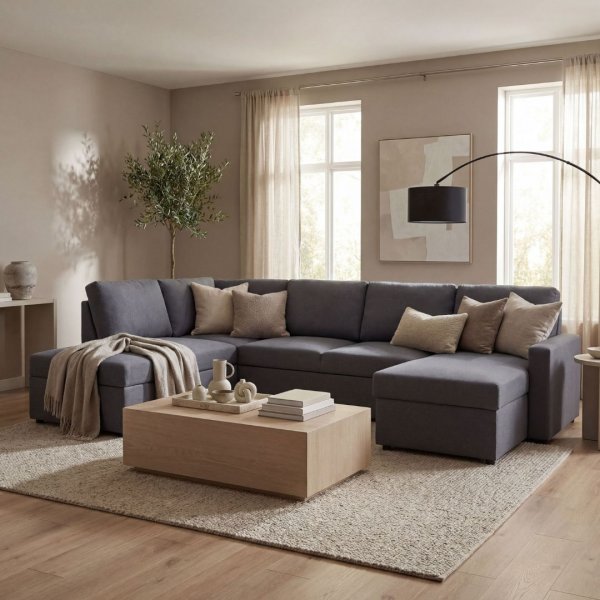 Dream sovesofa med oppbevaring (U-sofa) venstre - M�rkegr� (stoff) + M�belrengj�ring