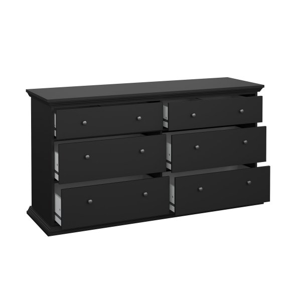 North Dobbel kommode med 6 skuffer - Matt svart