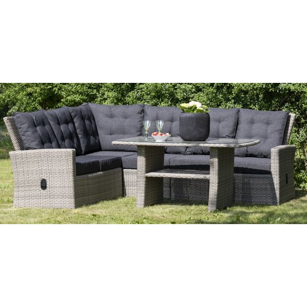 Orlando hjørnesofa med høy rygg (justerbar) inkludert spisebord - Grå kunstrotting Orlando hjørnesofa med høy rygg (justerbar) inkludert spisebord - Grå kunstrotting