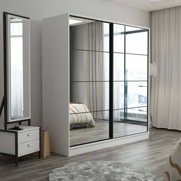 Kapusta garderobe med speildrer, 220x52x210 cm - Hvit