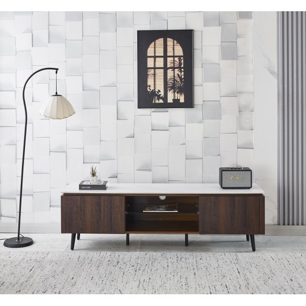 Salvador TV-stativ med oppbevaring 160 cm langt - Marmor / mrkebrun