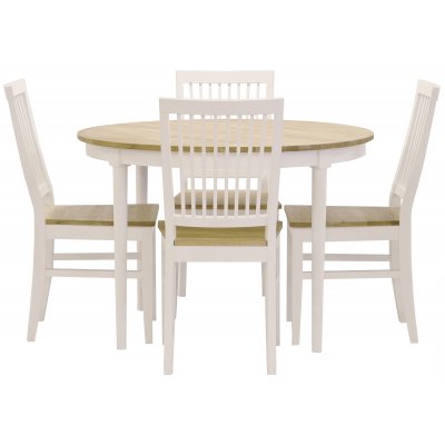 Spisegruppe: Lck spisebord, rundt - hvit / oljet eik + 4 Selma stoler - hvit / oljet eik