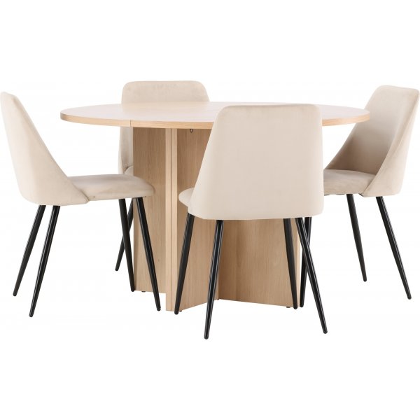 Spisebord Strada med 4 Nattstoler - Beige/sort/hvitkalket + 3.00 x Møbelføtter Spisebord Strada med 4 Nattstoler - Beige/sort/hvitkalket + 3.00 x Møbelføtter