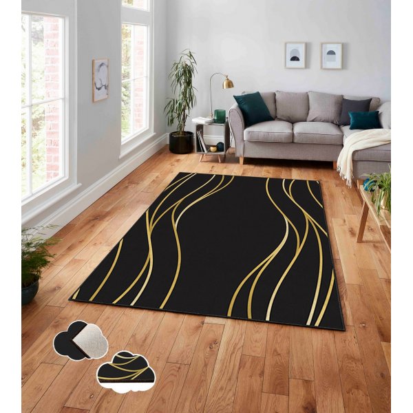 Estera 70 teppe 160 x 230 cm - Sort/gull Estera 70 teppe 160 x 230 cm - Sort/gull