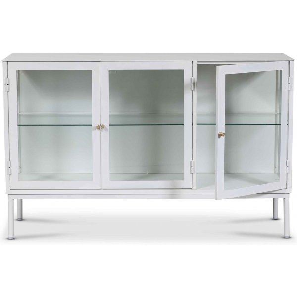 Cliff skjenk i metall med 3 d�rer - Hvit / Klarglas