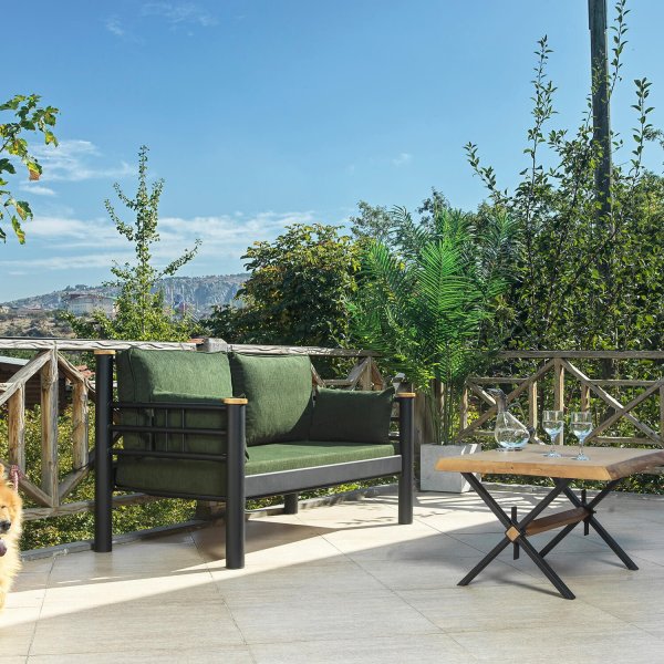 Kappis 2-seters utesofa - Svart/grønn + Flekkfjerner for møbler Kappis 2-seters utesofa - Svart/grønn + Flekkfjerner for møbler