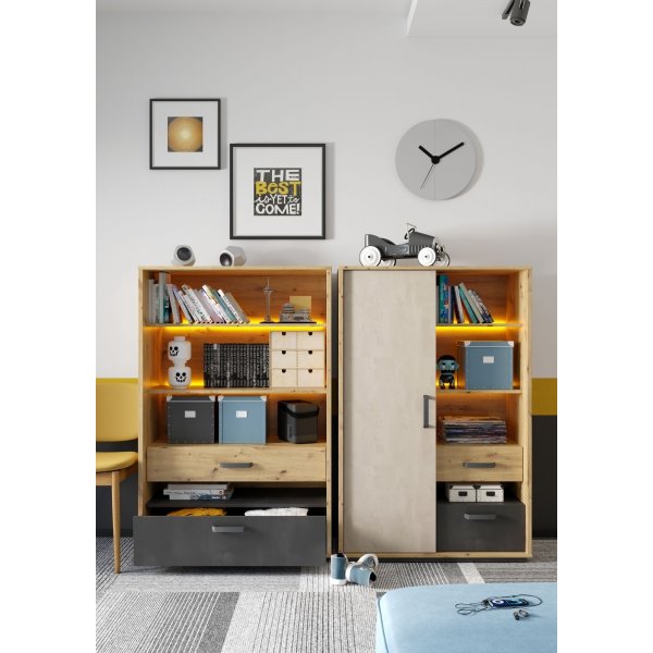 Qubic skap 90 cm - Artisan eik/grå/svart Qubic skap 90 cm - Artisan eik/grå/svart