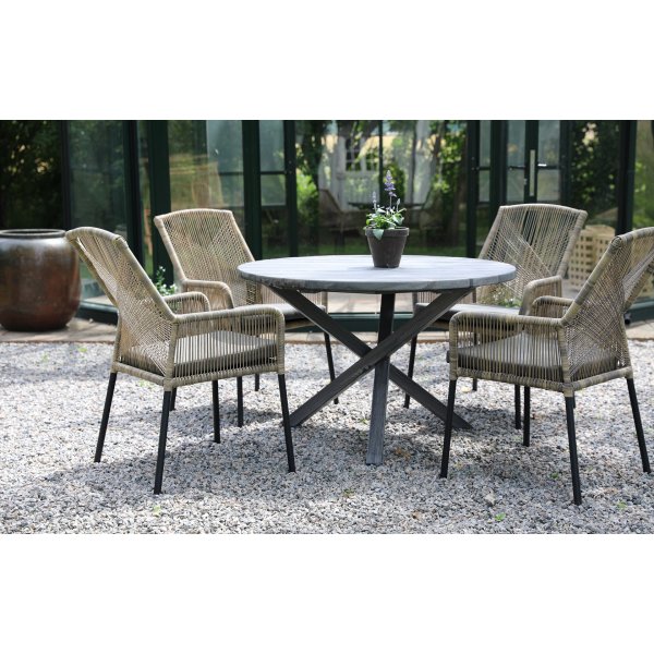 Scottsdale spisegruppe for uteplassen rundt bord med 4 stk. Ystad karmstoler - Beige/Gr