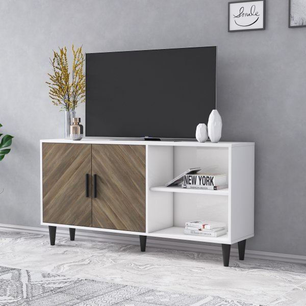 Fiorita mediabenk - Hvit/valnøtt Fiorita mediabenk - Hvit/valnøtt