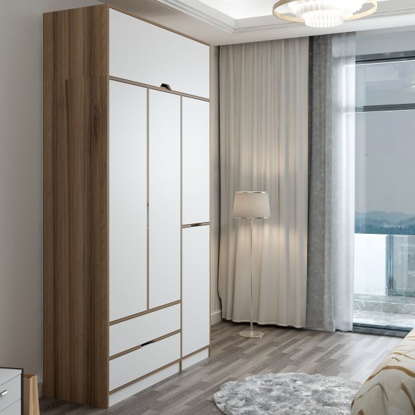 Elina garderobeskap 140 x 52 x 253 cm - Hvit/brun Elina garderobeskap 140 x 52 x 253 cm - Hvit/brun