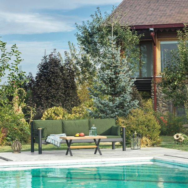 Kappis 3-seters utesofa - Svart/gr�nn + Tekstilpleie for m�bler