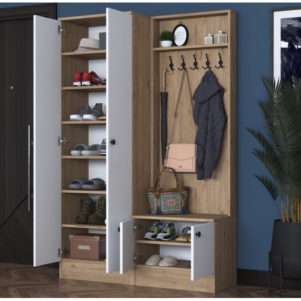 Mendy hallmøbler 120 cm - Valnøtt/hvit Mendy hallmøbler 120 cm - Valnøtt/hvit