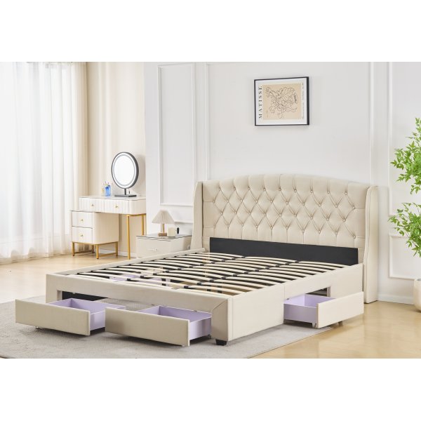 Dame sengeramme med sengegavl og oppbevaring 180 x 200 cm - Beige Dame sengeramme med sengegavl og oppbevaring 180 x 200 cm - Beige