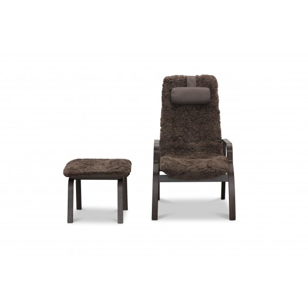 Lenestol med fotskammel i ekte saueskinn brun/eik - Frank Lenestol med fotskammel i ekte saueskinn brun/eik - Frank