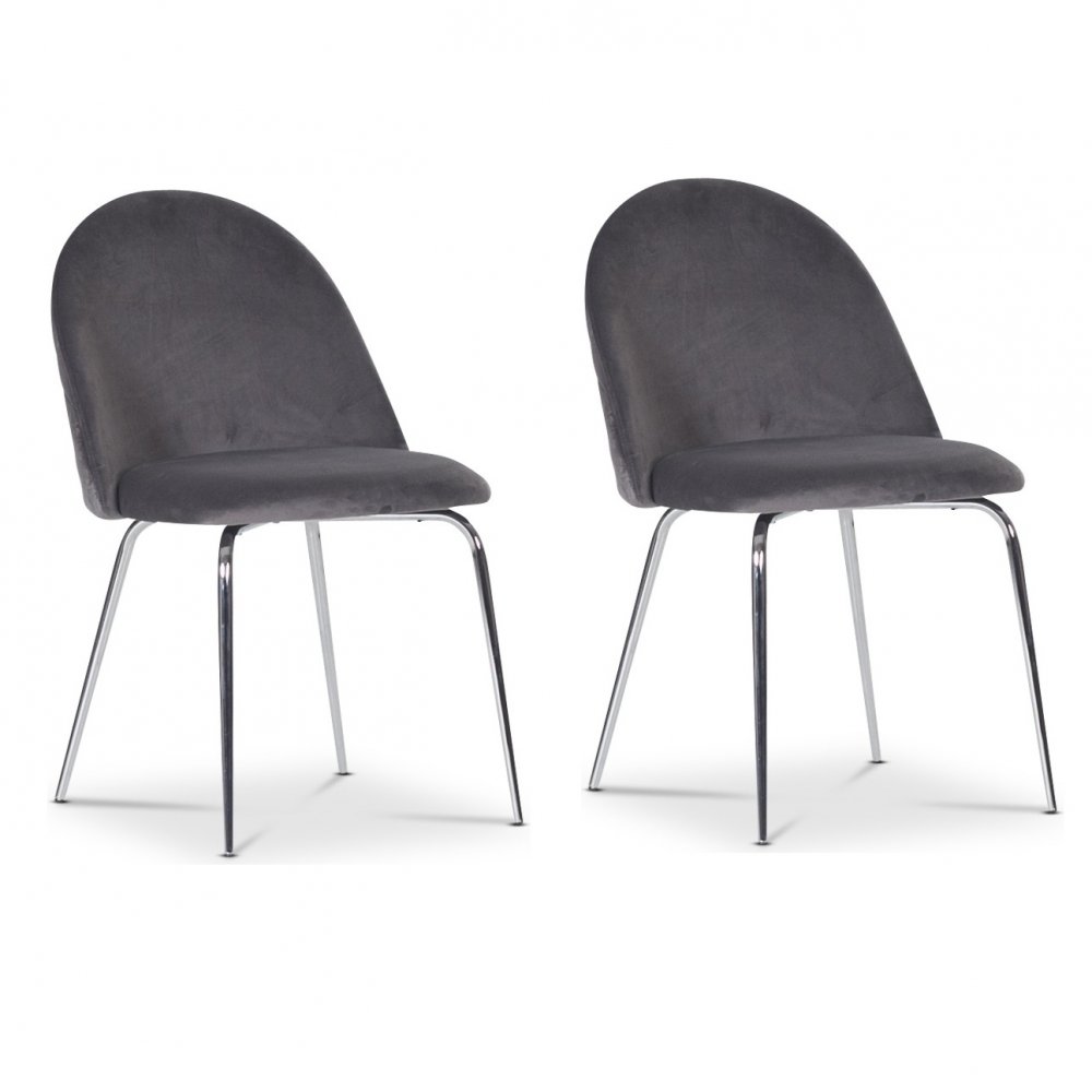 2 stk Plaza velvet stol - Grå / Krom - Polstrede stoler, Spisestuestoler, Stoler