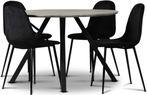 Smokey Spisegruppe, rundt spisebord med 4 stk Carisma flyelsstoler - Sort