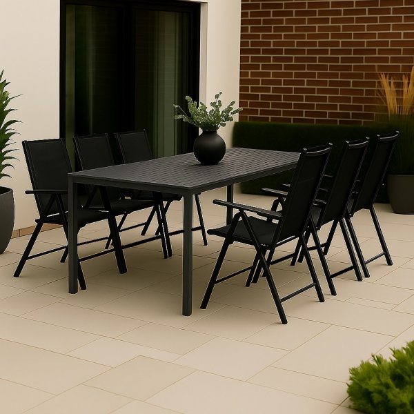 Spisegruppe: 6 stoler og spisebord 205 x 90 cm svart/grtt - Las Vegas/Asta