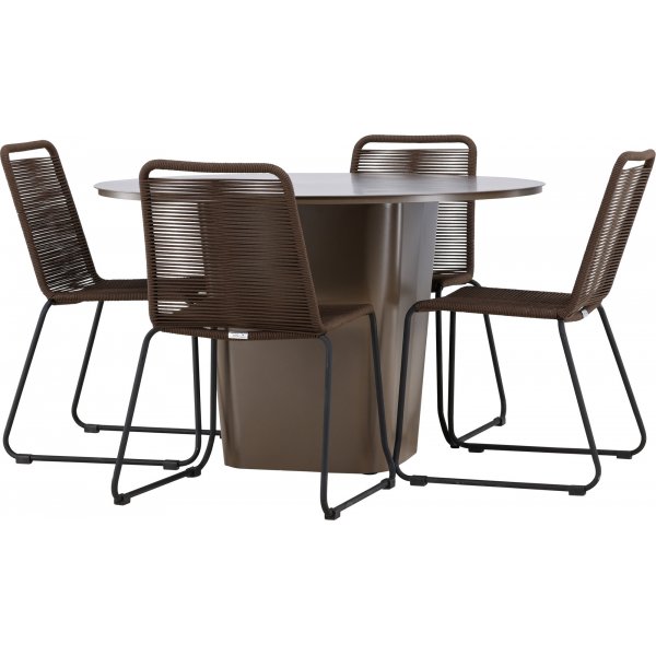 Santa Fe rundt spisestuesett med 4 Lindos stoler - Brun/svart + 4.00 x Stolpute Santa Fe rundt spisestuesett med 4 Lindos stoler - Brun/svart + 4.00 x Stolpute