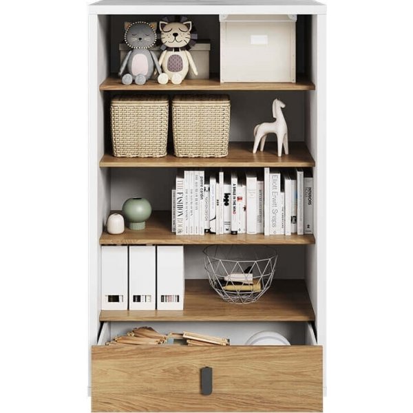 Simi bokhylle 85 cm - Hvit/hickory