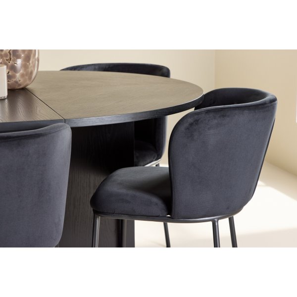 Spisebord Strada med 6 Edina stoler - Sort + 4.00 x Møbelføtter Spisebord Strada med 6 Edina stoler - Sort + 4.00 x Møbelføtter