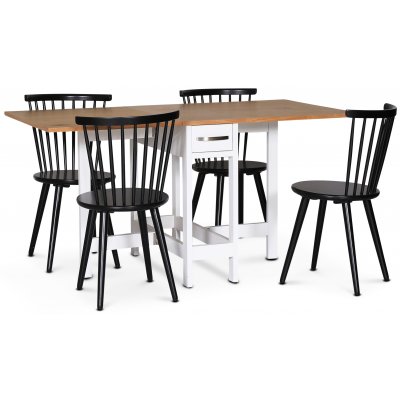 Fårö spisegruppe; klaffbord med 4 svarte Castor pinnestoler