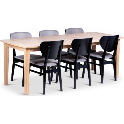 Kivik spisebord 160-210x90 cm med 6 stk Borgholm stoler