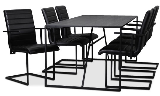 Lazio spisegruppe 195 cm bord med 6 st Lazio stoler - Svart Lazio spisegruppe 195 cm bord med 6 st Lazio stoler - Svart