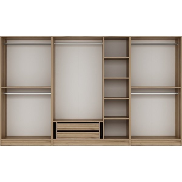 Cikani garderobeskap med speildr, 315x52x210 cm - Eik