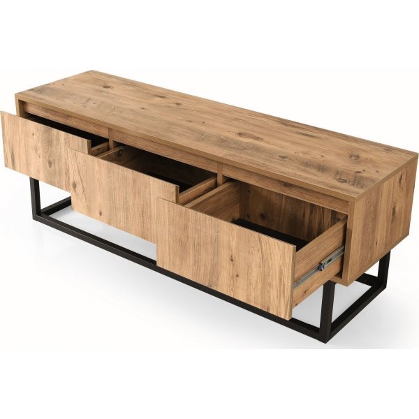 Tilsim mediebenk, 140 cm - Svart/furu