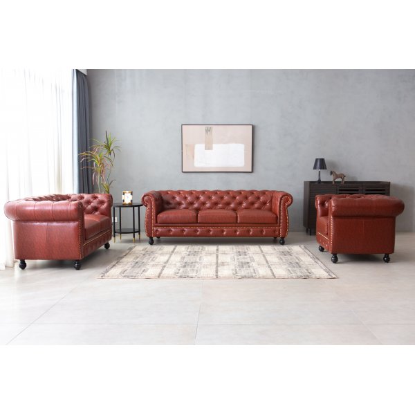 Chesterfield sofa 2-seter i brun PU Chesterfield sofa 2-seter i brun PU