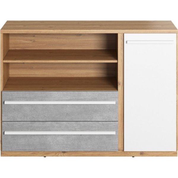 Plano kommode 125 cm - Nash eik/hvit/grå Plano kommode 125 cm - Nash eik/hvit/grå