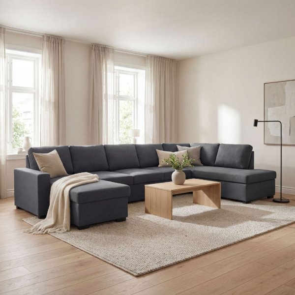 Solna m�rkegr� vendbar U-sofa 367 cm + Tekstilpleie for m�bler