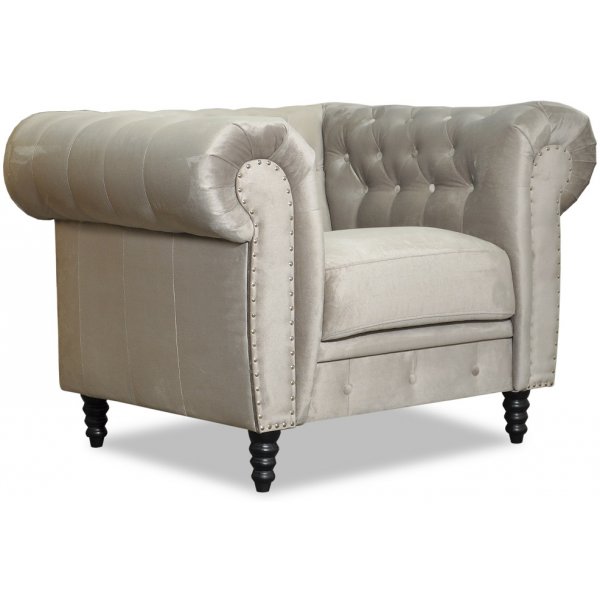 Ashford chesterfield lenestol - Gråbeige fløyel Ashford chesterfield lenestol - Gråbeige fløyel