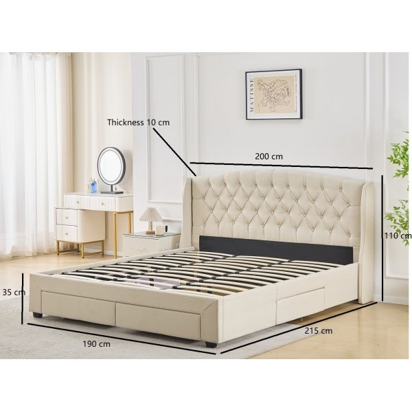 Dame sengeramme med sengegavl og oppbevaring 180 x 200 cm - Beige Dame sengeramme med sengegavl og oppbevaring 180 x 200 cm - Beige