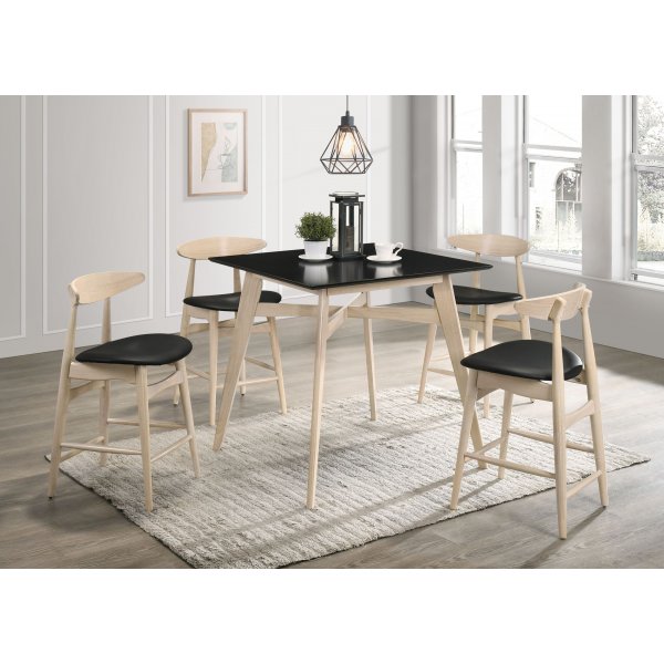 Spisegruppe Florence Barbord 90x90 med 4 barkrakker - Hvitvasket/svart