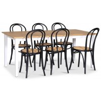 Fårö spisegruppe; spisebord 180x90 cm - Hvit / oljet eik med 6 stk Danderyd No.18 stoler Svart Fårö spisegruppe; spisebord 180x90 cm - Hvit / oljet eik med 6 stk Danderyd No.18 stoler Svart