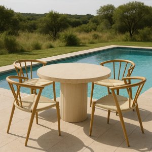 Spisegruppe med 4 stoler og spisebord Ø122 beige - Merca/Bella Spisegruppe med 4 stoler og spisebord Ø122 beige - Merca/Bella