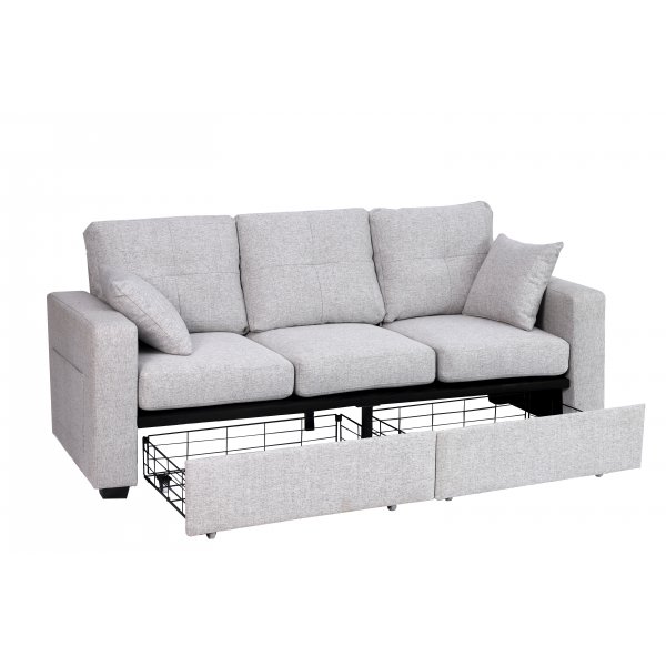Davis sovesofa - lysegrått stoff | Med oppbevaring Davis sovesofa - lysegrått stoff | Med oppbevaring