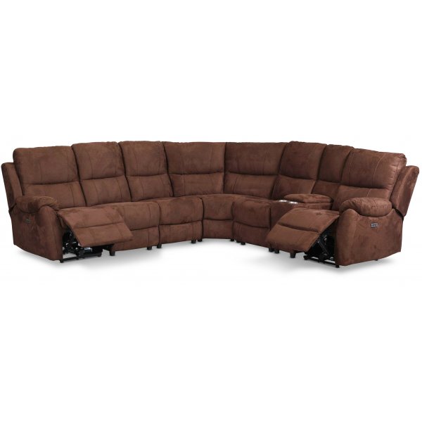 Enjoy Hollywood recliner-hjrnesofa - 6-seters (elektrisk) i brunt mikrofiberstoff