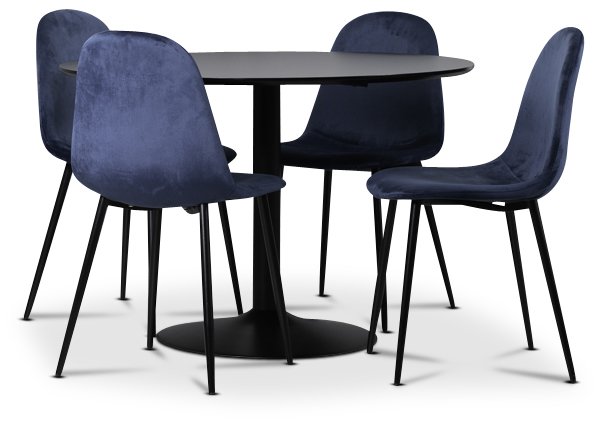 Seat spisegruppe, spisebord med 4 stk Carisma fløyelsstoler - Svart/Blå Seat spisegruppe, spisebord med 4 stk Carisma fløyelsstoler - Svart/Blå