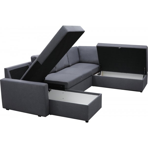 Dream sovesofa med oppbevaring (U-sofa) venstre - Mørkegrå (stoff) Dream sovesofa med oppbevaring (U-sofa) venstre - Mørkegrå (stoff)