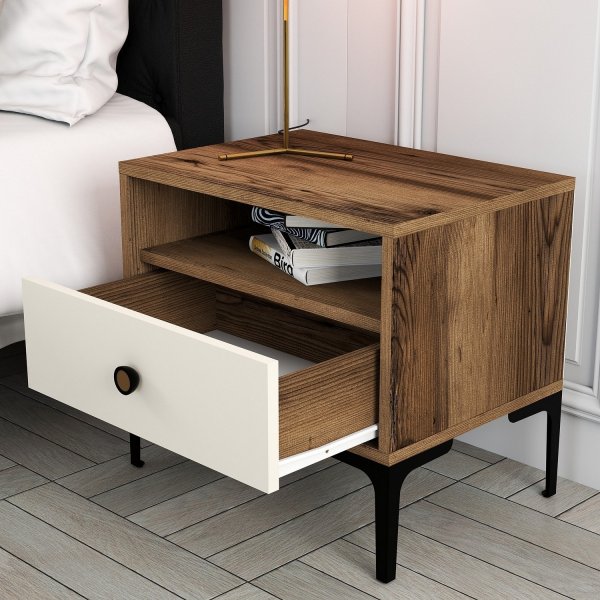 Lisboa nattbord - Valnøtt/kremhvit Lisboa nattbord - Valnøtt/kremhvit