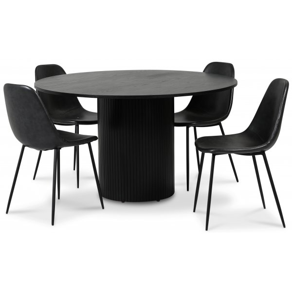 Pose spisegruppe: Bord 130 cm inkludert 4 stk skallstoler - Svart