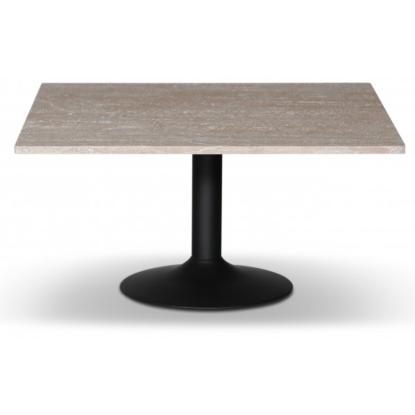 Paus salongbord - Sort trompetfot / Lett travertin 90x90 cm